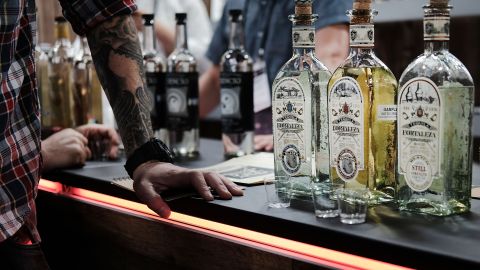 NEW YORK, NY - JUNE 12:  Bottles of alcohol are displayed at Bar Convent Brooklyn, an international bar & beverage trade show at the Brooklyn Expo Center on June 12, 2018 in the Brooklyn borough of New York City. An extension of Bar Convent Berlin, the trade show draws both premium brands and craft spirit brands for two days of discussions on new trends, techniques and products in the domestic and international markets. Attendees to the show can also participate in taste forums, demonstrations, keynote addresses and panel discussions with leading industry experts.  (Photo by Spencer Platt/Getty Images)