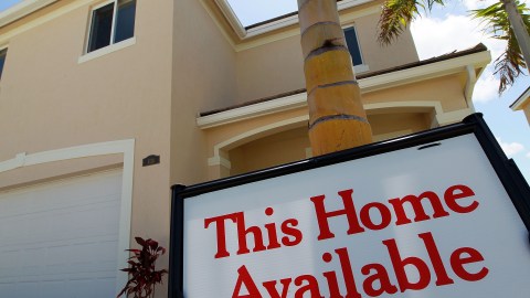 MIAMI - JUNE 23: A sign indicating a new home is available for sale is seen on June 23, 2010 in Miami, Florida. The Commerce Department today announced new home sales declined 32.7% to a seasonally adjusted annual rate of 300,000 in May. (Photo by Joe Raedle/Getty Images)