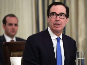 WASHINGTON, DC - JUNE 18:  U.S. Secretary of the Treasury Steven Mnuchin speaks during a roundtable at the State Dining Room of the White House June 18, 2020 in Washington, DC. President Trump held a roundtable discussion with Governors and small business owners on the reopening of American’s small business. (Photo by Alex Wong/Getty Images)