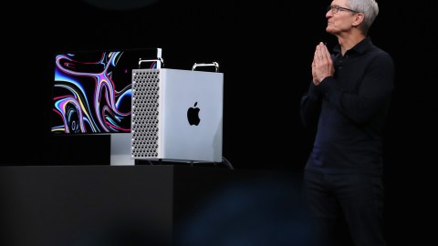 SAN JOSE, CALIFORNIA - JUNE 03: Apple CEO Tim Cook announces the new Mac Pro as he delivers the keynote address during the 2019 Apple Worldwide Developer Conference (WWDC) at the San Jose Convention Center on June 03, 2019 in San Jose, California. The WWDC runs through June 7. (Photo by Justin Sullivan/Getty Images)