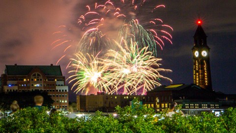 NEW YORK, NEW YORK - JUNE 30: Fireworks light up the sky on June 30, 2020 in New York City. This part of six July 4th firework displays in locations around the city that are kept secret in an attempt to minimize crowds gathering in the midst of the coronavirus pandemic. (Photo by Arturo Holmes/Getty Images)