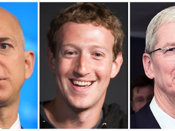 This combination of file photo s shows L-R: Amazon founder and CEO Jeff Bezos, Facebook CEO Mark Zuckerberg and Apple CEO Tim Cook.
The heads of Amazon, Apple and Facebook were among powerhouse names April 26, 2016 on an open letter as well as a petition online at change.org calling for the US to become a leader in computer science education in public schools. / AFP / dsk        (Photo credit should read DSK/AFP via Getty Images)