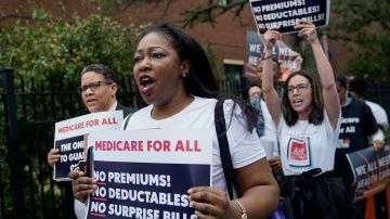 CHARLESTON, SC - FEBRUARY 25: Supporters of "Medicare For All" demonstrate outside of the Charleston Gaillard Center ahead of the Democratic presidential debate on February 25, 2020 in Charleston, South Carolina. South Carolina holds its Democratic presidential primary on Saturday, February 29. (Photo by Drew Angerer/Getty Images)