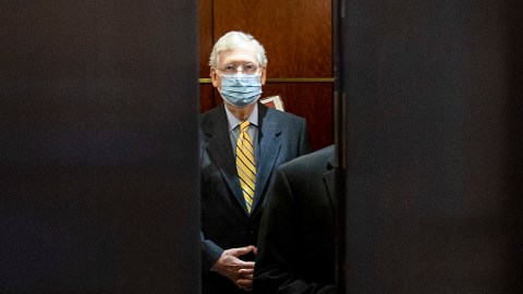 WASHINGTON, DC - JULY 02: Senate Majority Leader Mitch McConnell (R-KY) leaves after a closed door briefing at the US Capitol on July 02, 2020 in Washington, DC. (Photo by Tasos Katopodis/Getty Images)