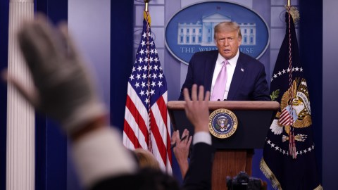 WASHINGTON, DC - AUGUST 11: U.S. President Donald Trump speaks during a news conference in the James Brady Press Briefing Room of the White House August 11, 2020 in Washington, DC. Trump discussed the coronavirus and several other topics, including the announcement by Democratic presidential candidate, former Vice President Joe Biden that he has chosen Sen. Kamala Harris to be his running mate in the 2020 general election. (Photo by Alex Wong/Getty Images)