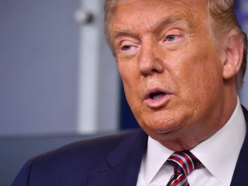 US President Donald Trump answers questions during a news conference in the Brady Briefing Room of the White House in Washington, DC, on August 12, 2020. (Photo by Nicholas Kamm / AFP) (Photo by NICHOLAS KAMM/AFP via Getty Images)