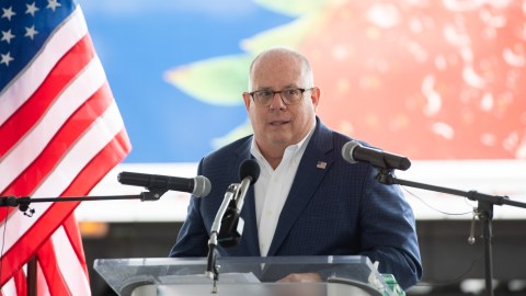 Maryland Governor Larry Hogan speaks after touring Coastal Sunbelt Produce with Senior Advisor to the President Ivanka Trump, in Laurel, Maryland, May 15, 2020. (Photo by SAUL LOEB / AFP) (Photo by SAUL LOEB/AFP via Getty Images)