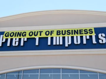 LAS VEGAS, NEVADA - AUGUST 09:  A "Going Out of Business" sign hangs outside a Pier 1 Imports store on August 9, 2020 in Las Vegas, Nevada. In February, Pier 1 Imports Inc. filed for Chapter 11 bankruptcy protection but was unable to secure a buyer due to the coronavirus (COVID-19) pandemic. In May, the home goods store received approval from the U.S. Bankruptcy Court to wind down its business. On July 31, Florida-based investment firm Retail Ecommerce Ventures (REV) finalized a USD 31 million purchase of the 58-year-old brand's intellectual property and e-commerce assets. REV plans to launch a new e-commerce business under the Pier 1 Imports name later this month.  (Photo by Ethan Miller/Getty Images)