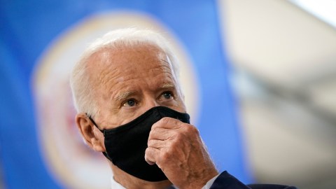 HERMANTOWN, MN - SEPTEMBER 18: Democratic presidential nominee and former Vice President Joe Biden tours the Jerry Alander Carpenter Training Center on September 18, 2020 in Hermantown, Minnesota. Along with the carpenters training facility, Biden also visited with people at a coffee shop downtown and stopped at a fire station. (Photo by Drew Angerer/Getty Images)