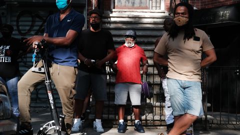 NEW YORK, NEW YORK - JULY 14:  People participate in an anti violence peace and prayer rally near the scene in Brooklyn where a one-year-old child, Davell Gardner Jr., was recently shot and killed on July 14, 2020 in New York City. Davell was shot near a playground during a Sunday picnic when gunfire erupted. Two other adults were wounded in the evening shooting. New York City has witnessed a surge in gun violence over the past month with 9 people killed, including children, and 41 others wounded on the Fourth of July weekend alone. The gun violence is occurring against the backdrop of a nationwide movement to consider defunding police departments.  (Photo by Spencer Platt/Getty Images)