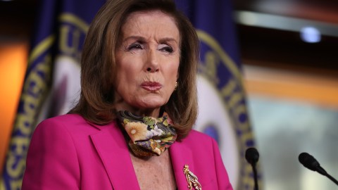 WASHINGTON, DC - SEPTEMBER 18: Speaker of the House Nancy Pelosi (D-CA) talks to reporters during her weekly news conference at the U.S. Capitol Visitors Center September 18, 2020 in Washington, DC. With elections just 45 days away, House Democrats, Senate Republicans and the White House have not announced any progress in negotiations over coronavirus economic relief legislation. (Photo by Chip Somodevilla/Getty Images)