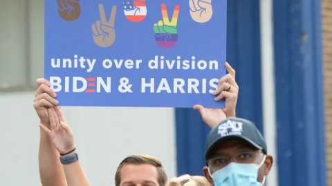 RALEIGH, NC - SEPTEMBER 28: Supporters of Democratic vice presidential nominee, Sen. Kamala Harris (D-CA) line the streets on September 28, 2020 in Raleigh, North Carolina. Harris's campaign swing to the state comes a day before the first presidential debate between running mate Joe Biden and President Donald Trump. (Photo by Sara D. Davis/Getty Images)