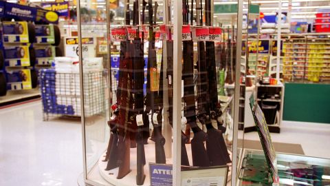 373812 02: Guns for sale at a Wal-Mart, July 19, 2000. Wal-Mart and one of their chief spokespeople, Rosie O''Donnell, are at odds over the issue of guns and whether they should be available at chain stores. (Photo by Newsmakers)