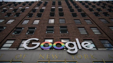 NEW YORK, NY - JUNE 3: The Google logo adorns the outside of their NYC office Google Building 8510 at 85 10th Ave on June 3, 2019 in New York City. Shares of Google parent company Alphabet were down over six percent on Monday, following news reports that the U.S. Department of Justice is preparing to launch an anti-trust investigation aimed at Google. (Photo by Drew Angerer/Getty Images)