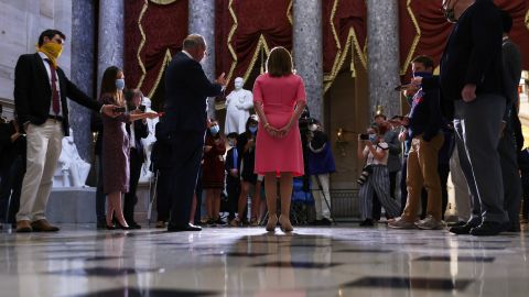 WASHINGTON, DC - AUGUST 07: U.S. Speaker of the House Rep. Nancy Pelosi (D-CA) and Senate Minority Leader Sen. Chuck Schumer (D-NY) speak to members of the press after a meeting with Treasury Secretary Steven Mnuchin and White House Chief of Staff Mark Meadows at the U.S. Capitol August 7, 2020 in Washington, DC. Treasury Secretary Steven Mnuchin, Speaker of the House Rep. Nancy Pelosi, Senate Minority Leader Sen. Chuck Schumer and White House Chief of Staff Mark Meadows were unable to reach a deal on a new relief package to help people weather the COVID-19 pandemic. (Photo by Alex Wong/Getty Images)