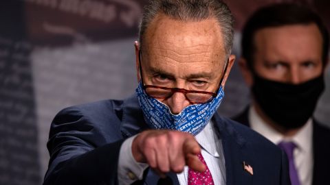 WASHINGTON, DC - NOVEMBER 10: Senate Minority Leader Chuck Schumer (D-NY) speaks during a press conference at the US Capitol on November 10, 2020 in Washington, DC. Schumer spoke about the rise in coronavirus cases in the United States and how the transition from President Donald Trump to President-elect Joe Biden is playing out during the press conference. (Photo by Samuel Corum/Getty Images)