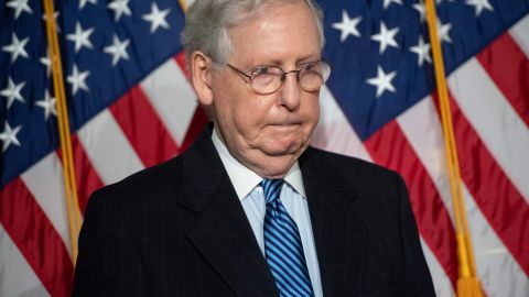 US Senate Majority Leader Mitch McConnell, Republican of Kentucky, speaks to the media following the weekly Senate Republican lunch on Capitol Hill in Washington, DC, November 10, 2020. - A week after losing the US election, President Donald Trump remained shut up in the White House on November 10, 2020, pushing an alternate reality that he is about to win and blocking Democrat Joe Biden's ability to prepare the transition. (Photo by SAUL LOEB / AFP) (Photo by SAUL LOEB/AFP via Getty Images)