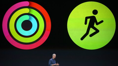 CUPERTINO, CA - SEPTEMBER 09: Apple CEO Tim Cook announces fitness apps for the new iPhone 6 and Apple Watch during an Apple special event at the Flint Center for the Performing Arts on September 9, 2014 in Cupertino, California. Apple unveiled the Apple Watch wearable tech and two new iPhones, the iPhone 6 and iPhone 6 Plus. (Photo by Justin Sullivan/Getty Images)