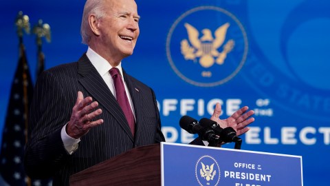 WILMINGTON, DELAWARE - DECEMBER 16: U.S. President-elect Joe Biden speaks during a news conference at his transition headquarters on December 16, 2020 in Wilmington, Delaware. Biden made further announcements regarding his administration's cabinet choices including nominating former Democratic presidential candidate Pete Buttigieg to be Transportation Secretary. (Photo by Kevin Lamarque-Pool/Getty Images)