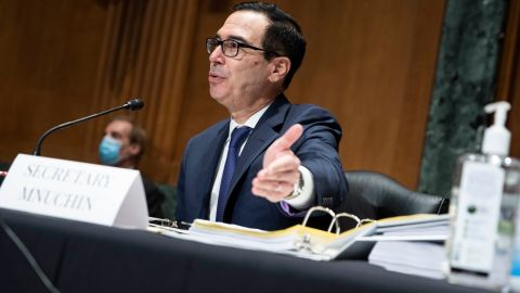 WASHINGTON, DC - DECEMBER 10:  Treasury Secretary Steven Mnuchin testifies before the Congressional Oversight Commission during a hearing on the "Examination of Loans to Businesses Critical to Maintaining National Security" on Capitol Hill on December 10, 2020 in Washington, DC.  (Photo by Sarah Silbiger-Pool/Getty Images)