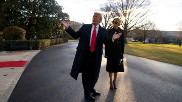 WASHINGTON, DC - JANUARY 20: President Donald Trump and first lady Melania Trump depart the White House on January 20, 2021 in Washington, DC. Trump is making his scheduled departure from the White House for Florida, several hours ahead of the inauguration ceremony for his successor Joe Biden, making him the first president in more than 150 years to refuse to attend the inauguration.