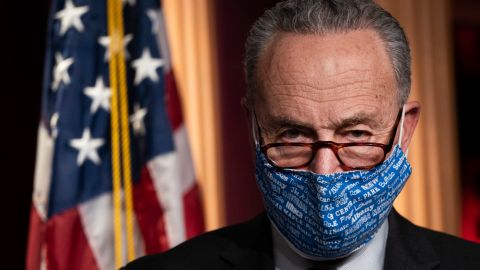 WASHINGTON, DC - FEBRUARY 2: Senate Majority Leader Chuck Schumer (D-NY) attends a press conference after a meeting with Senate Democrats at the U.S. Capitol on February 2, 2021 in Washington, DC. On Tuesday afternoon the Senate is voting on nominations for President Joe Biden's cabinet, including Secretary of Homeland Security nominee Alejandro Mayorkas and Secretary of Transportation nominee Pete Buttigieg. (Photo by Drew Angerer/Getty Images)