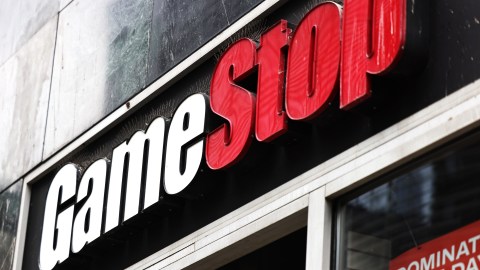 NEW YORK, NEW YORK - JANUARY 27: GameStop store signage is seen on January 27, 2021 in New York City. Stock shares of videogame retailer GameStop Corp has increased 700% in the past two weeks due to amateur investors. (Photo by Michael M. Santiago/Getty Images)