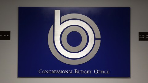 WASHINGTON, DC - AUGUST 27: Its sign is seen st the office of Congressional Budget Office August 27, 2014 in Washington, DC. Director Douglas Elmendorf held a briefing to release "An Update to the Budget and Economic Outlook:2014-2024." (Photo by Alex Wong/Getty Images)