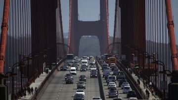 SAUSALITO, CA - AUGUST 02:  Cars drive over the Golden Gate Bridge on August 2, 2018 in Sausalito, California. On Thursday, the Trump administration announced a proposal to weaken fuel-efficiency requirements for the nation's cars and trucks. The rollback is likely to spark legal challenges from California and other states.  (Photo by Justin Sullivan/Getty Images)