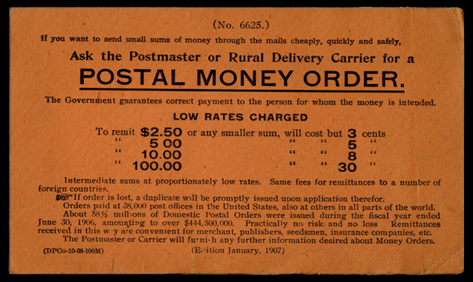 Foto de un money order antiguo