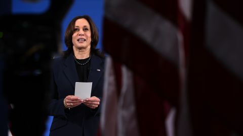 WASHINGTON, DC - MARCH 10: U.S. Vice President Kamala Harris conducts Secretary of Housing and Urban Development Secretary Marcia Fudge's ceremonial swearing in via video link in the South Court Auditorium in the Eisenhower Executive Office Building on March 10, 2021 in Washington, DC. Fudge was confirmed by the Senate by a vote of 66 to 34 on Wednesday. (Photo by Chip Somodevilla/Getty Images)