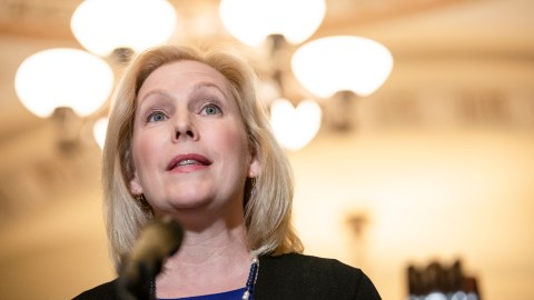 WASHINGTON, DC - MARCH 10: Senator Kirsten Gillibrand (D-NY) talks to reporters following the Senate Democrats weekly policy luncheon on Capitol Hill on March 10, 2020 in Washington, DC. Democratic leadership criticized President Trumps response to the spread of the coronavirus and pushed for relief for individuals that may have to miss work from being quarantined. (Photo by Samuel Corum/Getty Images)