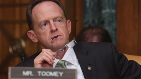 WASHINGTON, DC - JUNE 17: Senate Budget Committee member Sen. Pat Toomey (R-PA) listens to testimony from Congressional Budget Office Director Keith Hall during a hearing in the Dirksen Senate Office Building on Capitol Hill June 17, 2015 in Washington, DC. Hall told the committee that federal debt would climb to over 100-percent of the total GDP by 2040 without major spending course correction. (Photo by Chip Somodevilla/Getty Images)