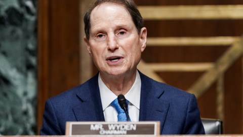 WASHINGTON, DC - FEBRUARY 23: Senate Finance Committee Chairman Ron Wyden (D-Ore.) during a nomination hearing for Deputy Treasury Secretary nominee Adewale Adeyemo on February 23, 2021 at Capitol Hill in Washington, D.C. Adeyemo was previously a Deputy National Security Advisor in the Obama administration. (Photo by Greg Nash-Pool/Getty Images)