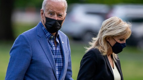 WASHINGTON, DC - APRIL 25: President Joe Biden and First lady Jill Biden walk on the Ellipse near the White House on April 25, 2021 in Washington, DC. President Joe Biden and First lady Jill Biden spend the weekend in Delaware. (Photo by Tasos Katopodis/Getty Images)