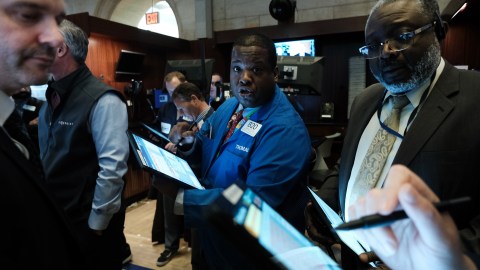 NEW YORK, NEW YORK - MARCH 20: Traders work on the floor of the New York Stock Exchange (NYSE) on March 20, 2020 in New York City. Trading on the floor will temporarily become fully electronic starting on Monday to protect employees from spreading the coronavirus. The Dow fell over 500 points on Friday as investors continue to show concerns over COVID-19. (Photo by Spencer Platt/Getty Images)