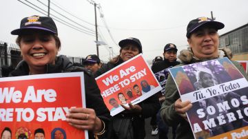ELIZABETH, NJ - FEBRUARY 23:  People protest outside of the Elizabeth Detention Center during a rally attended by immigrant residents and activists on February 23, 2017 in Elizabeth, New Jersey. Over 100 demonstrators chanted and held up signs outside of the center which is currently holding people awaiting deportation. The demonstrators, five of whom were arrested, denounced President Donald Trump and his deportation policies. Around the country stories of Immigration and Customs Enforcement (ICE) raids have sent fear through immigrant communities.  (Photo by Spencer Platt/Getty Images)