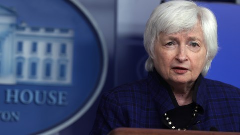 WASHINGTON, DC - MAY 07: U.S. Secretary of the Treasury Janet Yellen speaks during a daily news briefing at the James Brady Press Briefing Room of the White House May 7, in Washington, DC. U.S. economy added 266,000 jobs in April, far less than the 1 million jobs that was expected. (Photo by Alex Wong/Getty Images)