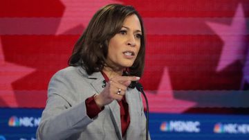 ATLANTA, GEORGIA - NOVEMBER 20: Democratic presidential candidate Sen. Kamala Harris (D-CA) speaks during the Democratic Presidential Debate at Tyler Perry Studios November 20, 2019 in Atlanta, Georgia. Ten Democratic presidential hopefuls were chosen from the larger field of candidates to participate in the debate hosted by MSNBC and The Washington Post.  (Photo by Alex Wong/Getty Images)