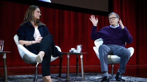 NEW YORK, NY - FEBRUARY 13: Melinda Gates and Bill Gates speak during the Lin-Manuel Miranda In conversation with Bill & Melinda Gates panel at Hunter College on February 13, 2018 in New York City. (Photo by John Lamparski/Getty Images)