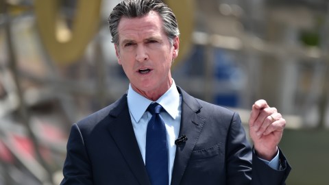 UNIVERSAL CITY, CALIFORNIA - JUNE 15: California Governor Gavin Newsom attends California Governor Gavin Newsom's press conference for the official reopening of the state of California at Universal Studios Hollywood on June 15, 2021 in Universal City, California. (Photo by Alberto E. Rodriguez/Getty Images)