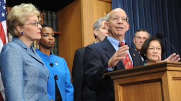 US Rep. Peter DeFazio (R),D-OR, introduces the "No Bailout Act" with other members of the House the day after the House defeated a $700 billion emergency rescue for the nation's financial system on September 30, 2008 on Capitol Hill in Washington, DC. DeFazio, who voted against Monday�s failed Emergency Economic Stabilization Act of 2008, is backing the new measure with six other representatives. He blasted architects of the failed $700 billion bailout bill, saying the new measure isn�t based on the Bush administration�s bailout package, but the measure would direct the Administration to take five simple steps� suggested by former FDIC head William Isaac.   AFP PHOTO / TIM SLOAN (Photo credit should read TIM SLOAN/AFP via Getty Images)