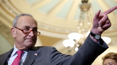 WASHINGTON, DC - AUGUST 03: Senate Majority Leader Chuck Schumer (D-NY) calls on reporters during a news conference with Senate Democratic Leadership at the Capitol Building on August 3, 2021 in Washington, DC. Leader Schumer read aloud his statement calling on New York Gov. Andrew Cuomo to resign following the release of the New York Attorney General’s investigation into sexual harassment claims against the governor. (Photo by Anna Moneymaker/Getty Images)