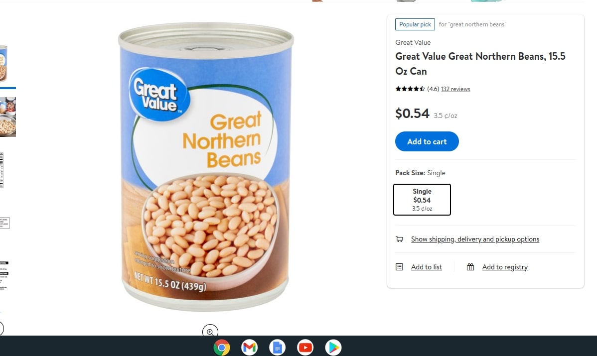 Precio de los frijoles en Walmart