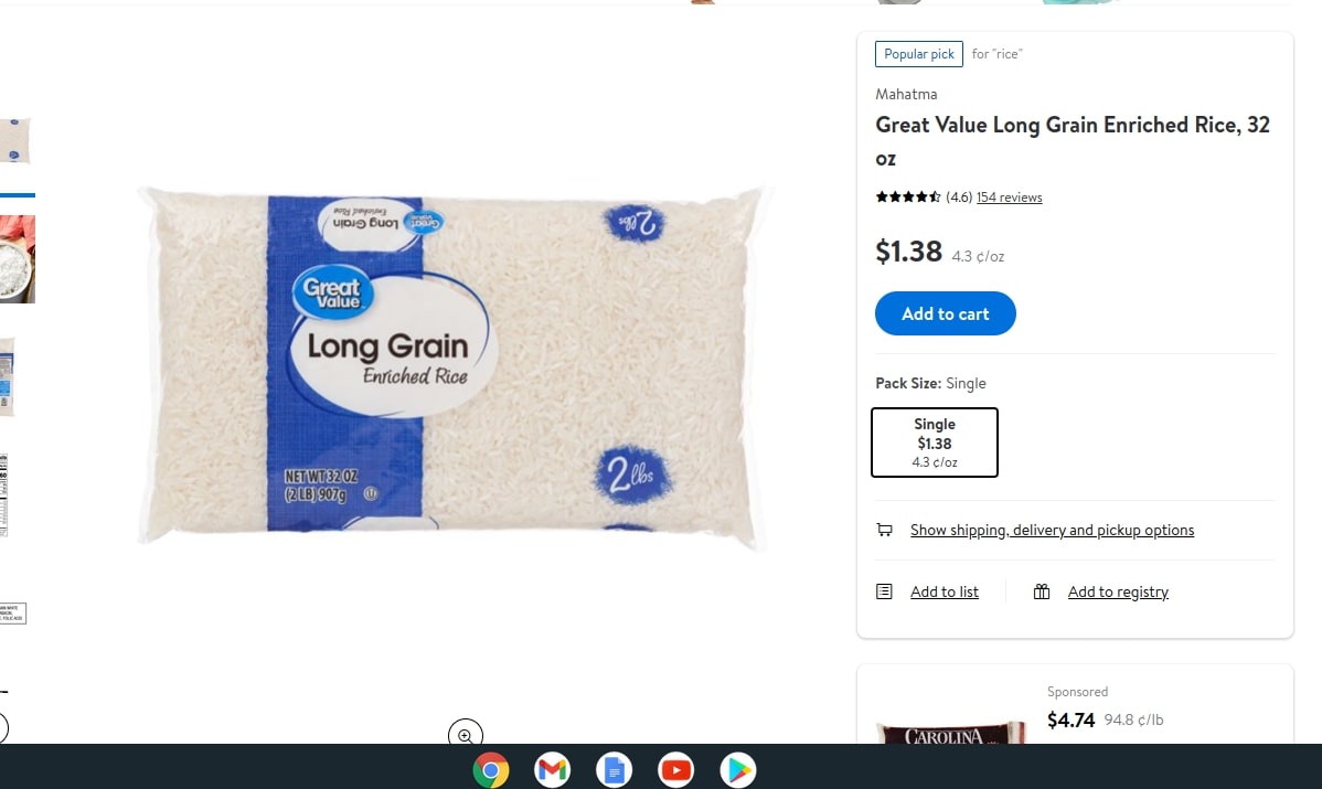 Precio del arroz en Walmart