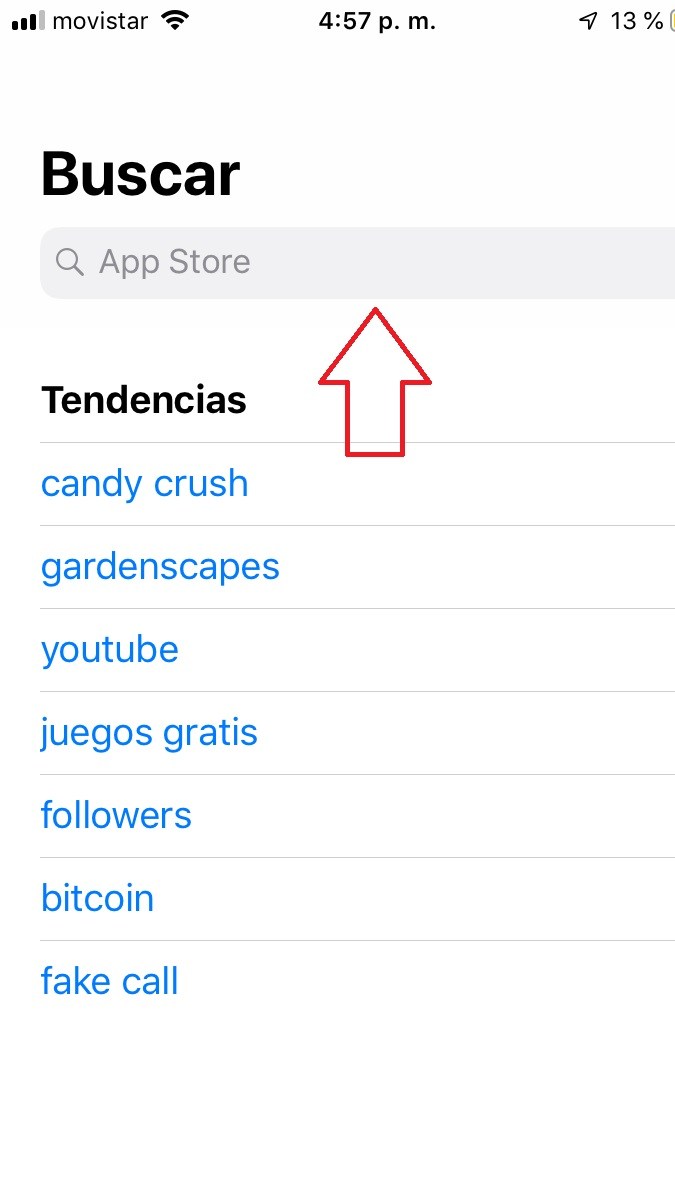 Captura de pantalla mostrando la barra de búsqueda en App Store