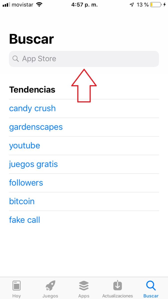 Captura de pantalla mostrando la barra de búsqueda en App Store