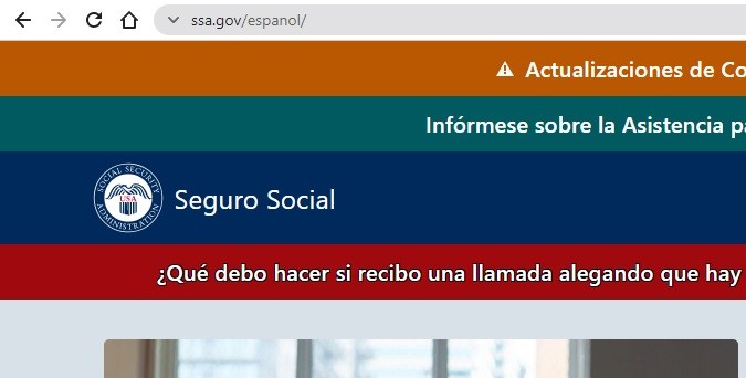 Captura de pantalla de la página oficial de la Administración del Seguro Social