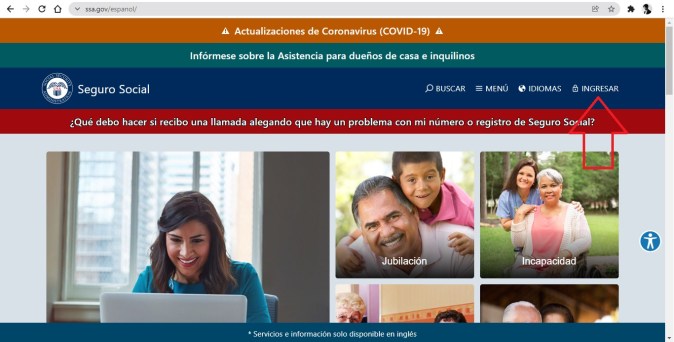 Captura de pantalla de la página oficial de la Administración del Seguro Social