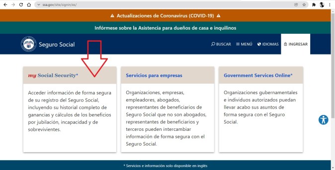 Captura de pantalla de la página oficial de la Administración del Seguro Social